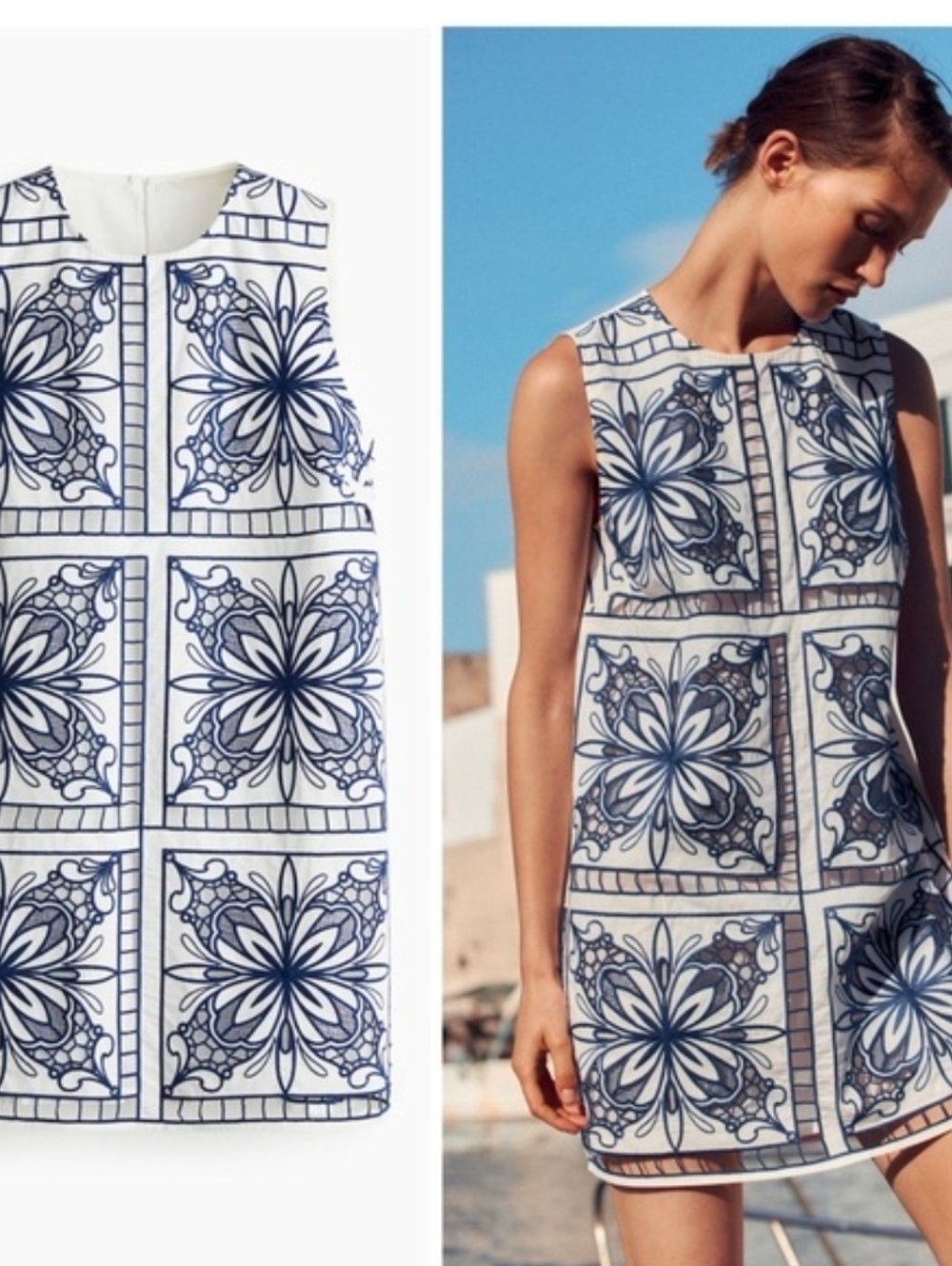 M, L NEW H&M Eyelet-Embroidered Shift Dress Navy Blue New